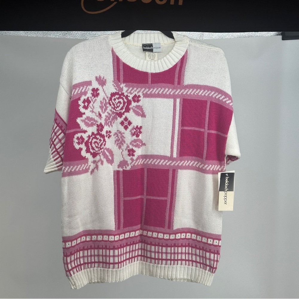 Women’s‎ Large Pink White  Vintage Crewneck Sweater Cottagecore NWT